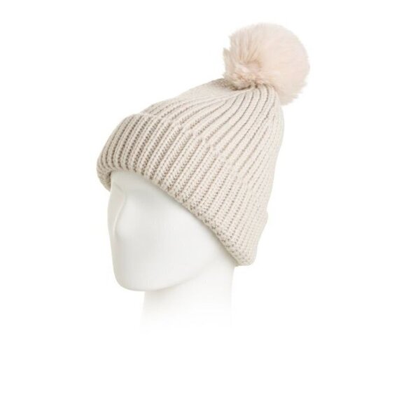 2-peice STEVE MADDEN Ribbed Knit Pom Beanie hat and Slippers Ivory | XL - Picture 3 of 3